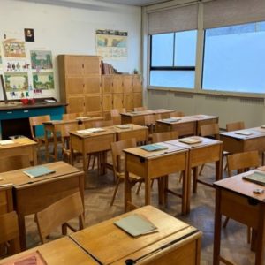 Desks in classroom
