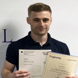 Former engineering apprentice Luke Hickman with two certificates