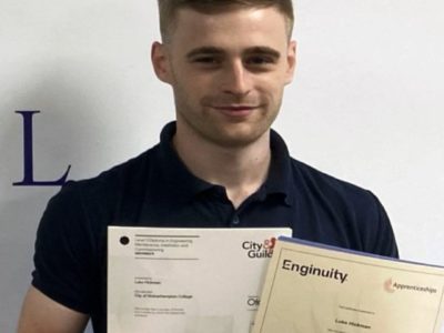 Former engineering apprentice Luke Hickman with two certificates