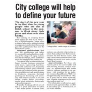 Copy of an article that appeared in the Express and Star UNltimate Education supplement on 13 January