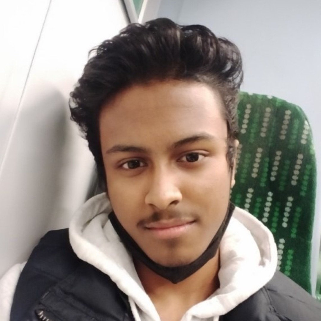 A-level student Abdus Wahij, wearing a black and white hoodie