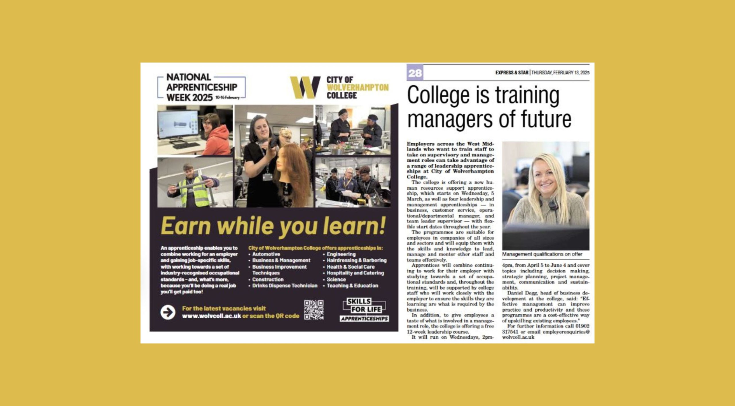 An image of the advertorial that appeared in the Express &Star National Apprenticeship Week supplement