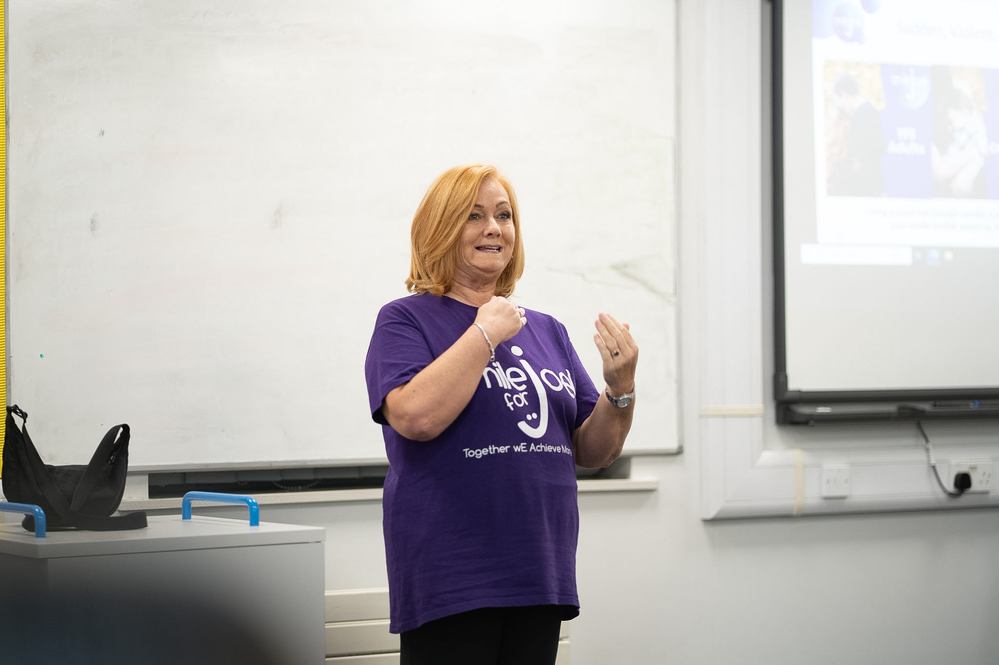 Charity campaigner Suzanne Richards giving the talk at City of Wolverhampton College