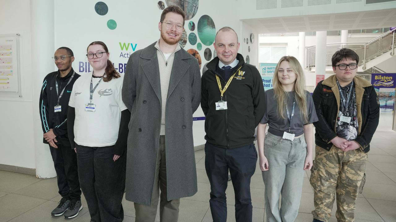 Representative of the city council and City of Wolverhampton College with four students who have benefitted from the scheme