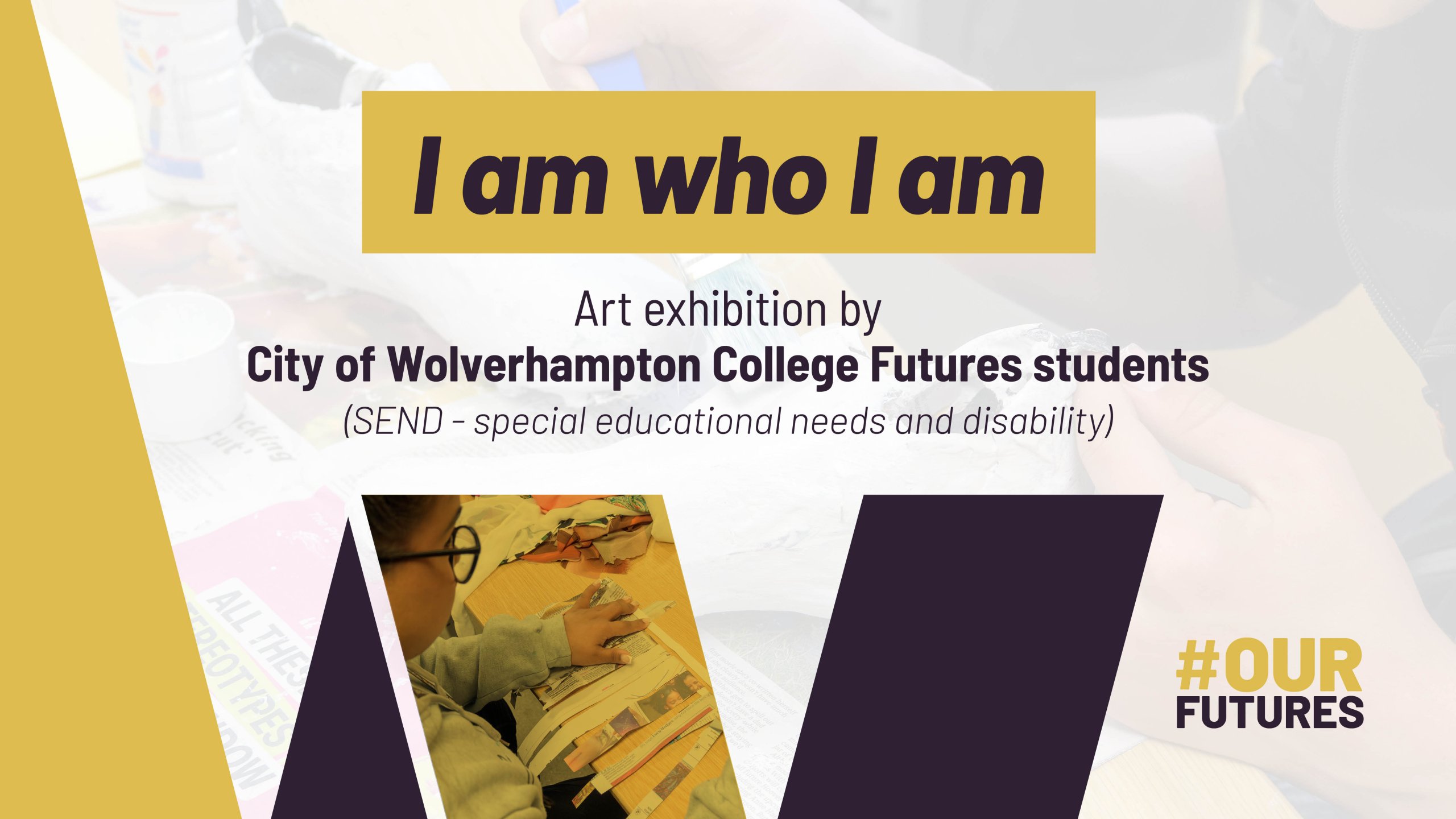 A graphic with the words 'I am who I am' above details of the exhibition