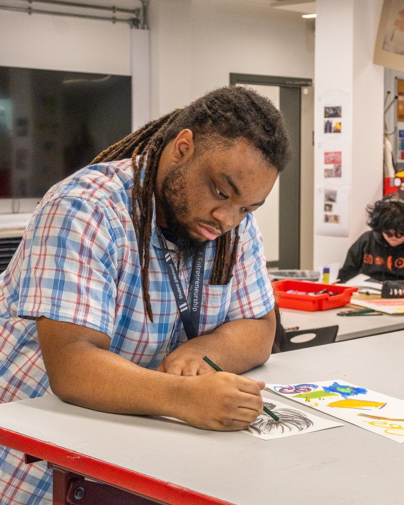 A student working on artwork