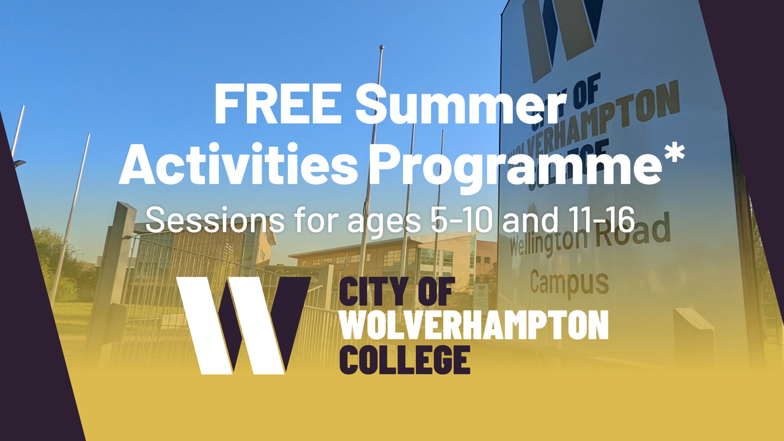 Graphic advertising the programme - white wording over a picture of the Wellington Road campus