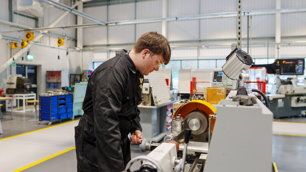 An engineering student in the Advanced Manufacturing and Automotive Centre at the Wellington Road campus in Bilston
